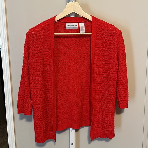 ALFRED DUNNER Red Open Knit Sweater 3/4 Sleeves - Picture 7 of 7
